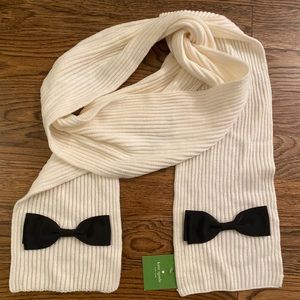 Kate spade white knit scarf with black bows